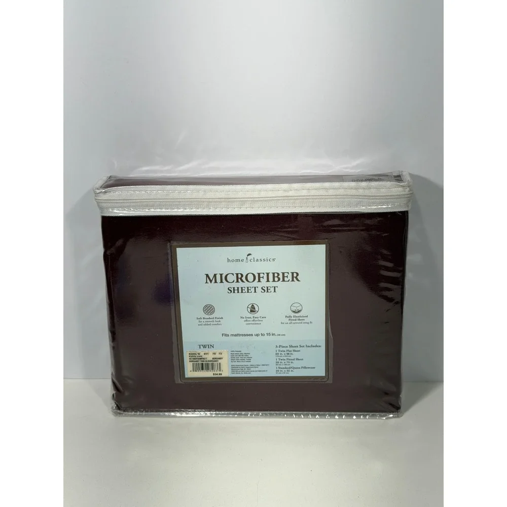 Home Classics Microfiber Sheet Set Twin Burgundy 3 Piece Deep Pocket New